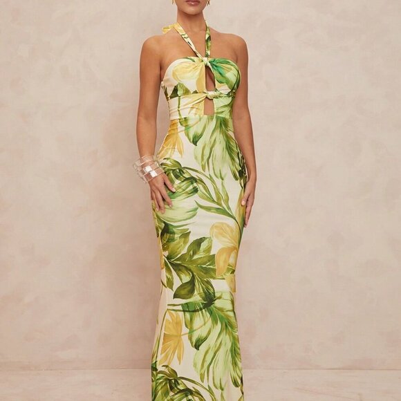 Multicolor Boho Women's Twist Back Bodycon Mermaid Dress - Picture 3 of 8